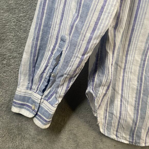 LL Bean Top Large Linen Button Down Long Sleeve Striped Shirt Coastal Relaxed - Picture 4 of 15